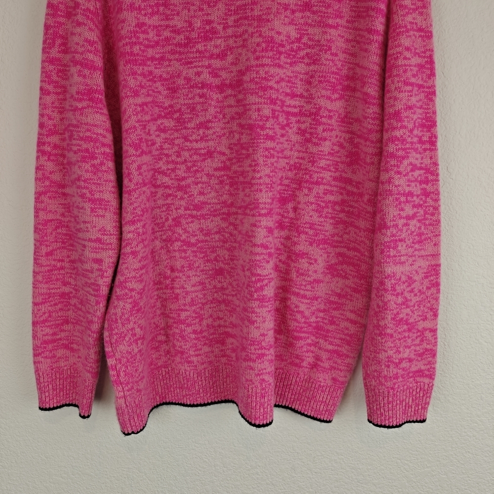 J.Crew Relaxed Cashmere Pink Crewneck Sweater Black Trim Classic Cozy Knit M - Picture 11 of 13